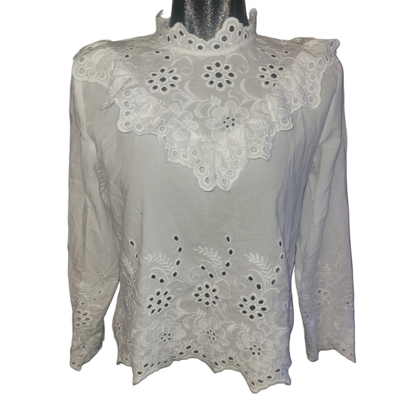 Zara Basic Elegant White Embroidered Ruffle Detail Top L - Picture 1 of 7